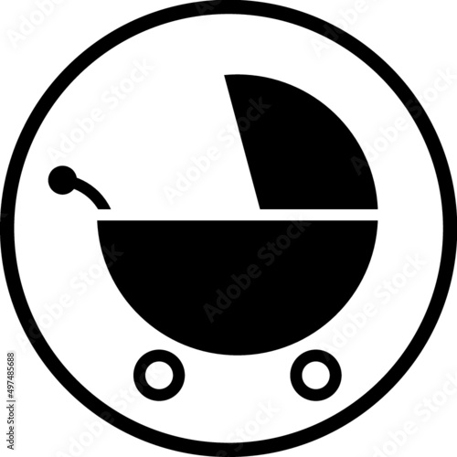 Retro pram stroller illustration. Baby carriage vector icon