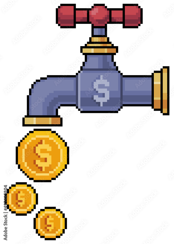 Pixel art money faucet vector icon for 8bit game on white background
Pixel art money faucet vector icon for 8bit game on white background