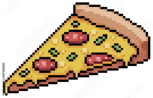 Pixel art slice of pizza vector icon for 8bit game on white background
