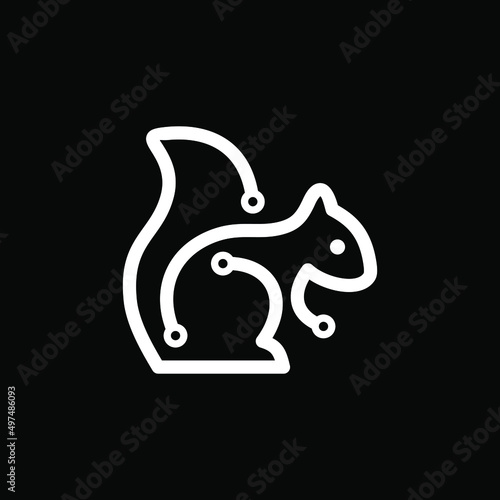 squirrel illustration logo that uses lines to become objects with data nuances or AI technology
