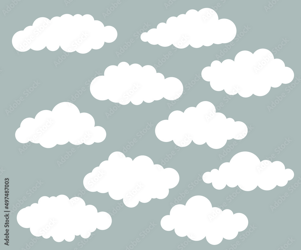 White Cloud sets. Abstract white cloudy set isolated Vector illustration with Gray background