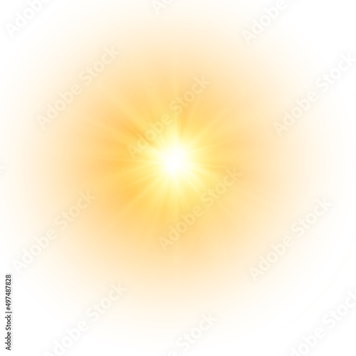 Flash yellow sun, star flashed with sparkles.