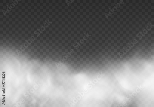 Fog or smoke isolated transparent special effect. Steam texture illustration. White vector cloudiness.