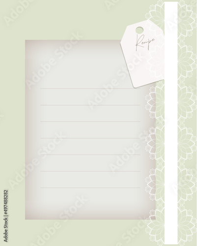 Recipe template in scrapbooking style - collage vintage blank blank card with old paper, lace. Vector illustration