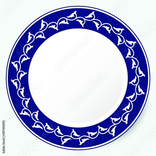 Round Frame, workpiece for your design. Ornamental elements and motifs of Kazakh, Kyrgyz, Uzbek, national Asian decor for plate, textile and print design. Circle frame. Vector. 