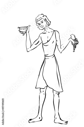Greek mythology Gods, Dionysus,illustration ,white background,line drawing.