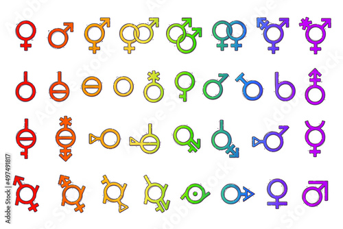 Gender symbols collections. Signs of sexual orientation. Vector