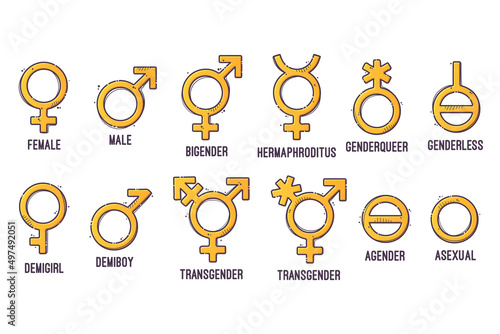 Gender symbols collections. Signs of sexual orientation. Vector