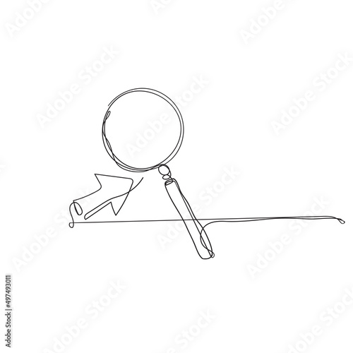 continuous line drawing magnifying glass and arrow cursor icon symbol for search illustration in contour line