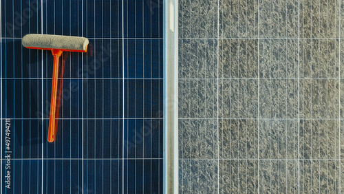 Cleaning dirty solar panels. Clean panel vs dirty panel.