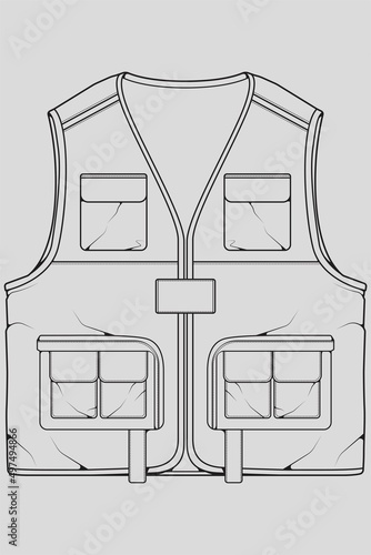 chest vest bag outline drawing vector, chest vest bag in a sketch style, trainers template outline, vector Illustration.
