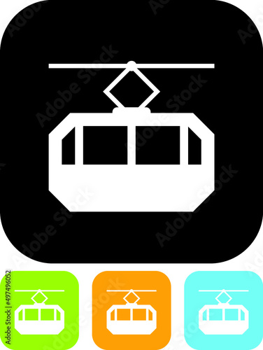 Cable way funicular car. Vector icon isolated