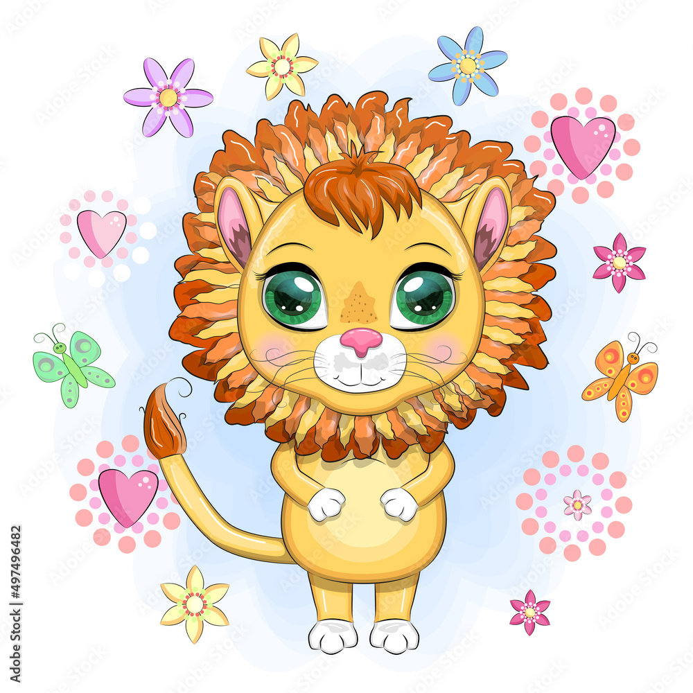 Cartoon lion with expressive eyes. Wild animals, character, childish cute style. Cartoon lion with expressive eyes. Wild animals, character, childish cute style.