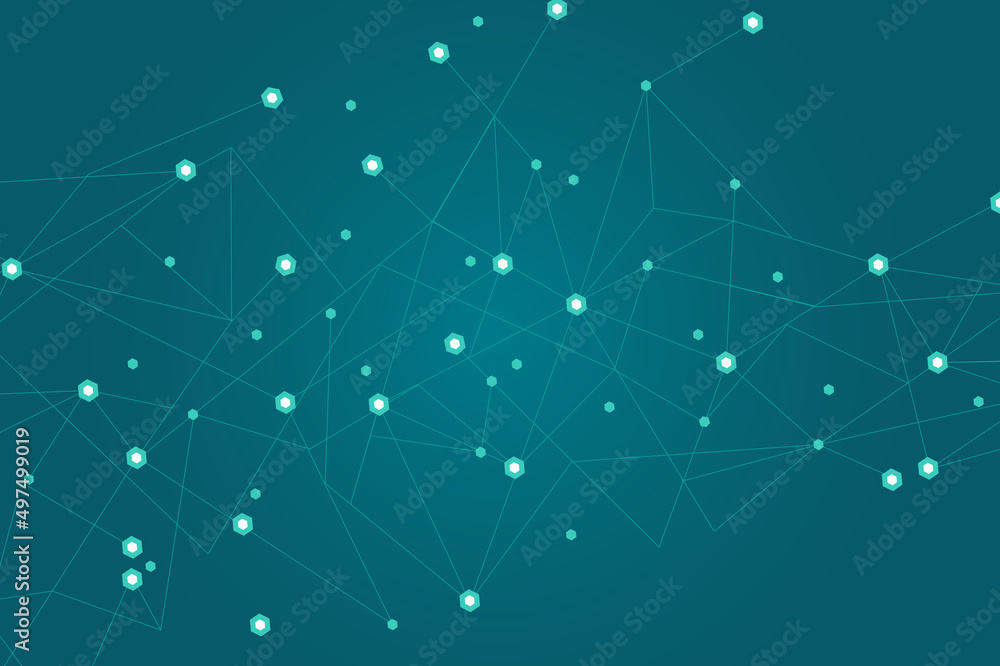 Network abstract connection isolated on blue background. Network ...