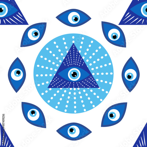Mandala greek evil eye symbol of protection, blue turkish