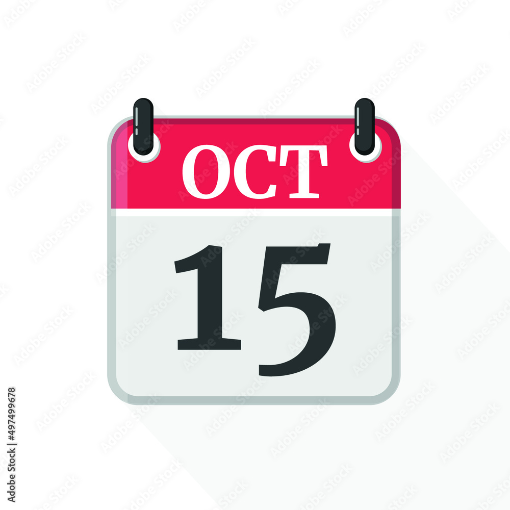 October 15 Calendar Icon. Calendar Icon with white background. Flat style. Date, day and month October 15 Calendar Icon. Calendar Icon with white background. Flat style. Date, day and month