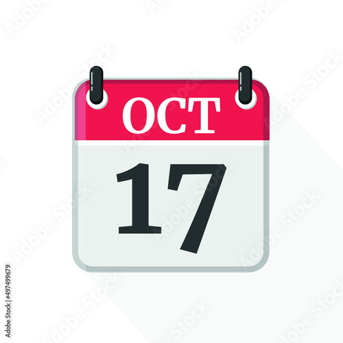 October 17 Calendar Icon. Calendar Icon with white background. Flat style. Date, day and month