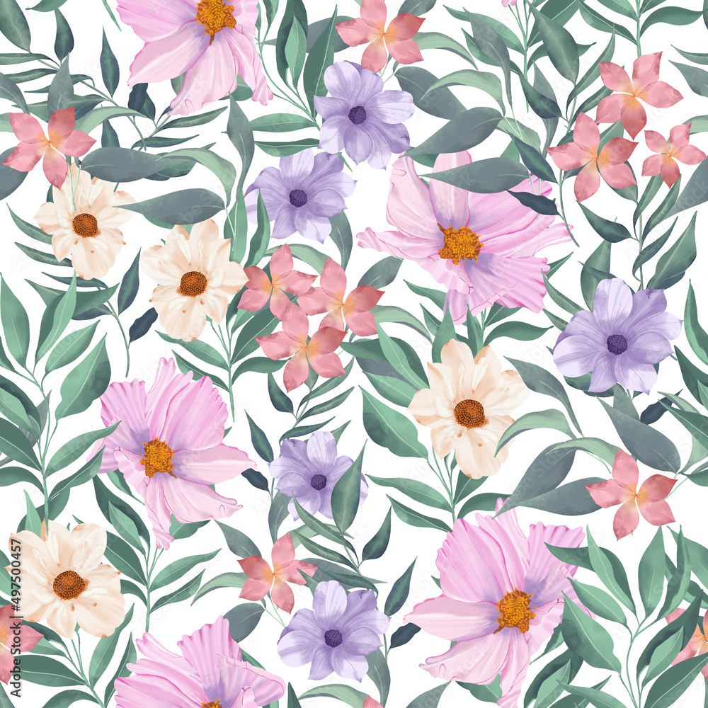 Watercolor floral garden Seamless Pattern. A Pattern for fashion and print. 