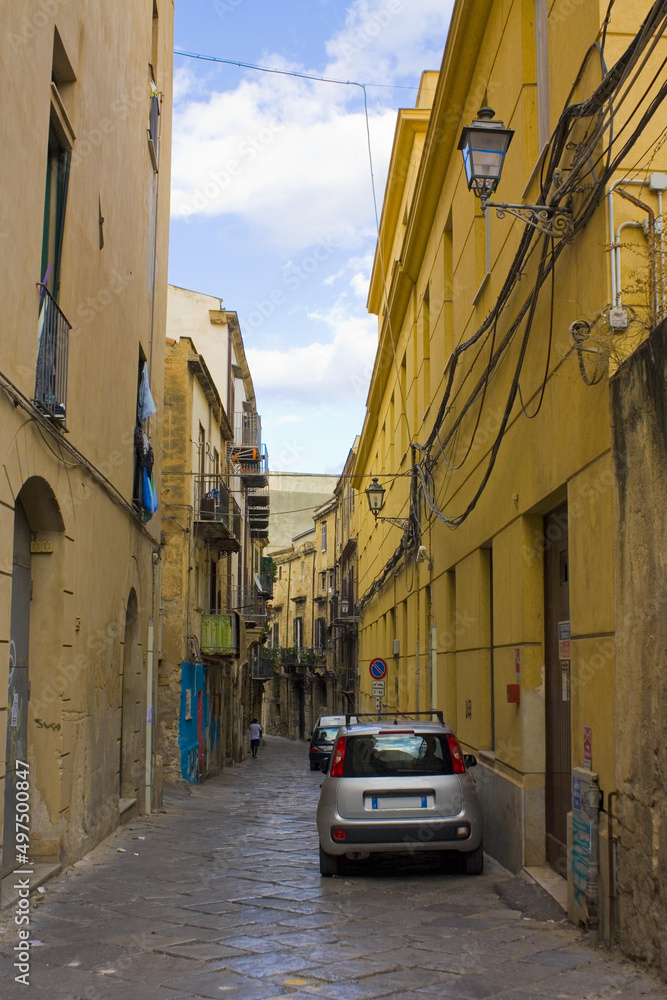 Typical street in Old Town in Palermo, Italy, Sicily	