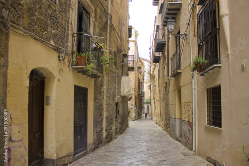 Typical street in Old Town in Palermo, Italy, Sicily 