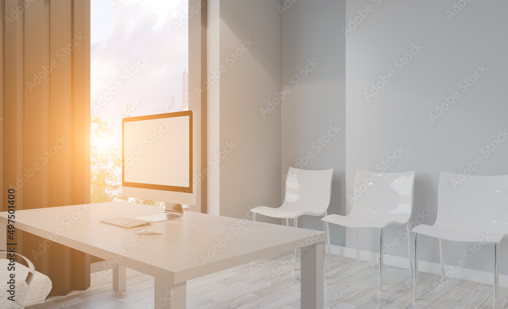 Fototapeta premium Modern meeting room. 3D rendering.. Sunset.