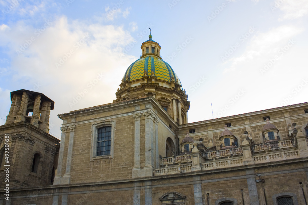 View of Church of San Giuseppe dei Padri Teatini from Piazza Pretoria in Palermo, Sicily, Italy