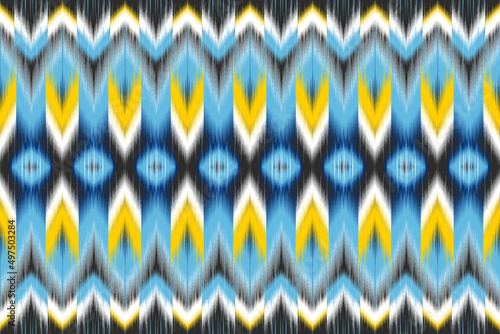 Ikat ethnic oriental pattern traditional Design for background,carpet,wallpaper,clothing,wrapping,batic,fabric,vector. Decorative strip for textiles.