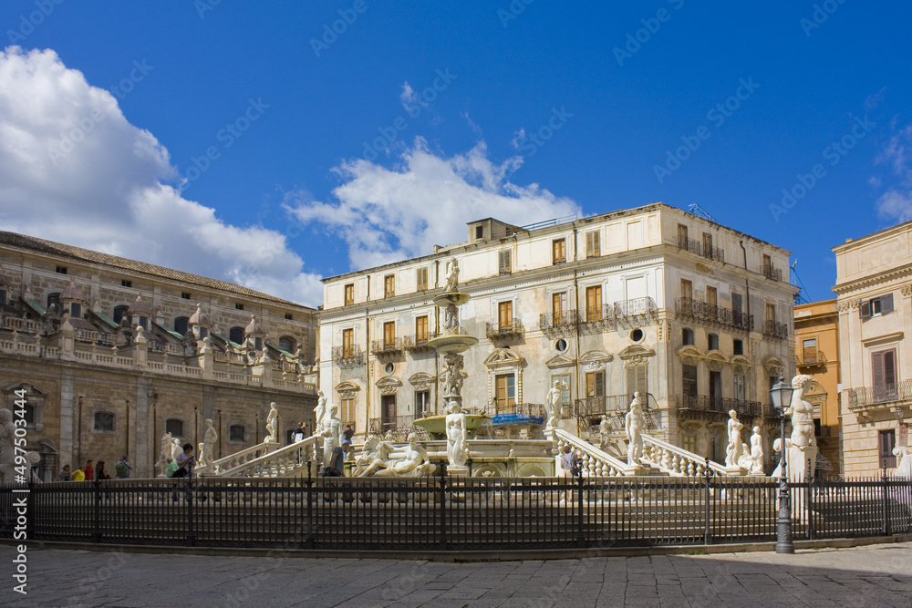 f Pretoria Fountain at Piazza Pretoria in Palermo, Sicily, Italy