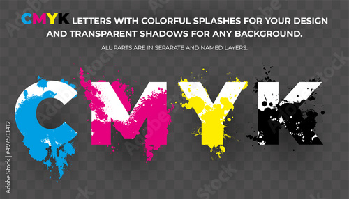 CMYK letters with colorful splashes for your design