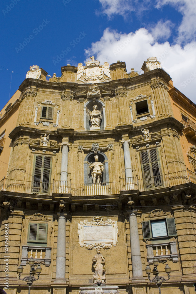 Palazzo Di Rudin at baroque square Quattro Canti (Piazza Vigliena) in Palermo, Sicily, Italy	
