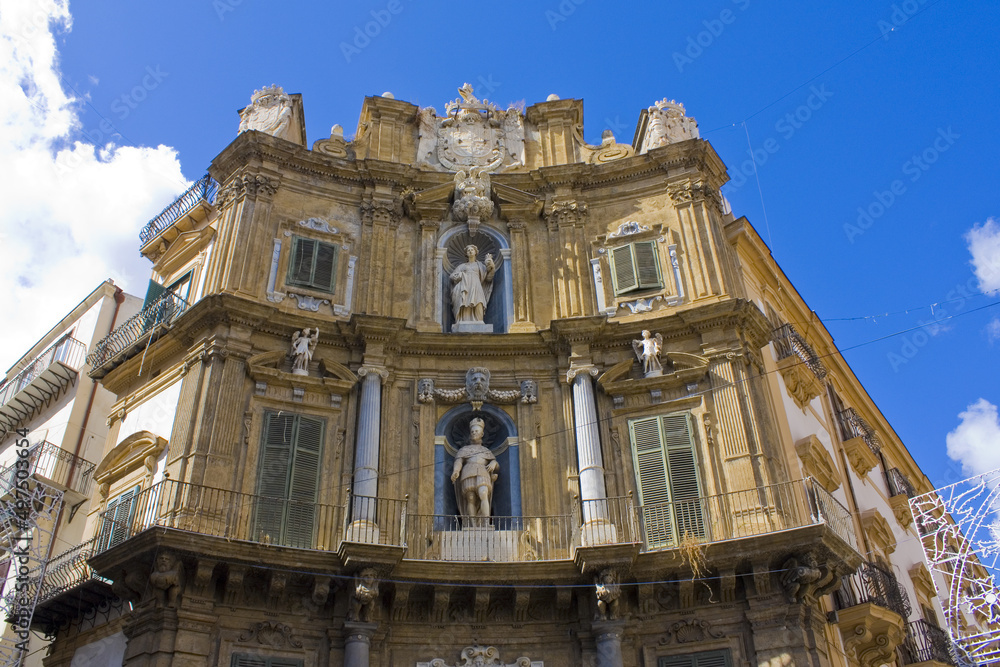 Palazzo Di Rudin at baroque square Quattro Canti (Piazza Vigliena) in Palermo, Sicily, Italy
