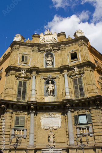 Palazzo Di Rudin at baroque square Quattro Canti (Piazza Vigliena) in Palermo, Sicily, Italy 