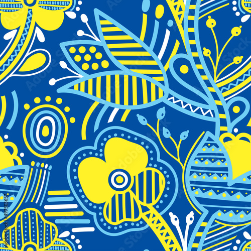 Ukrainian seamless pattern. Poltava embroidery in national ukrainian colors. Floral ornament.