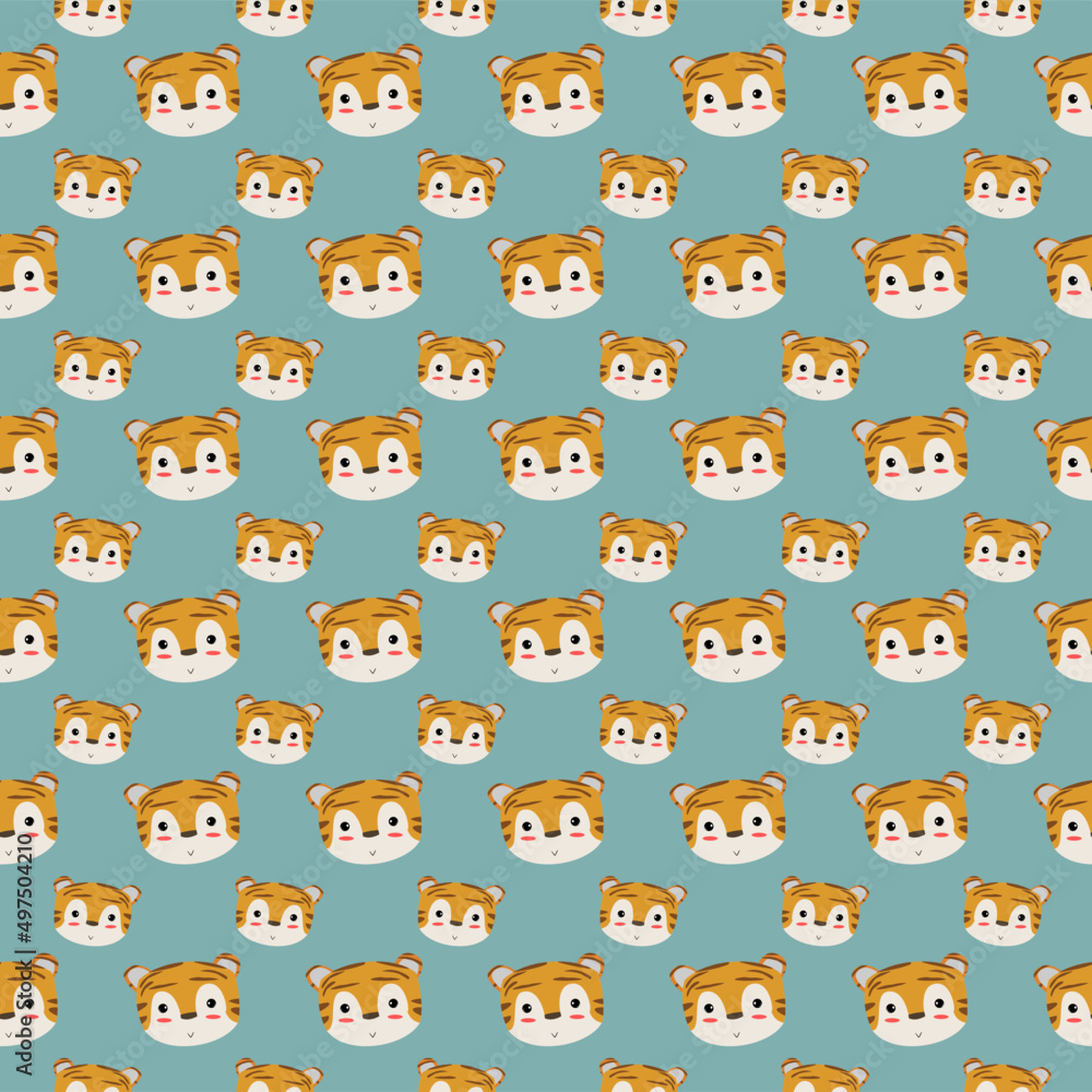 seamless pattern cute little tiger face. seamless pattern cute little tiger face.