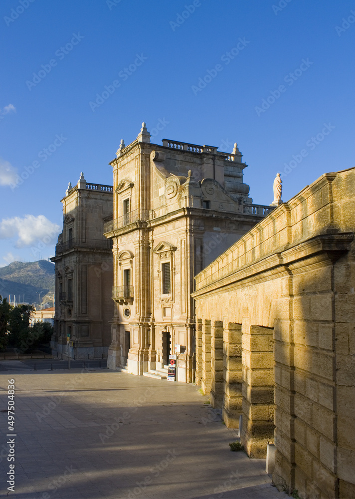 Monumental city gate Porta Felice in Palermo, Sicily, Italy