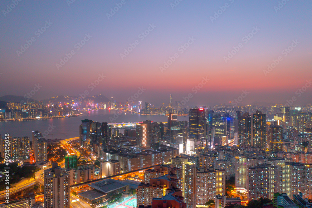 Φωτογραφία the Kwun Tong district at aerial view, Hong Kong 5 April 2022