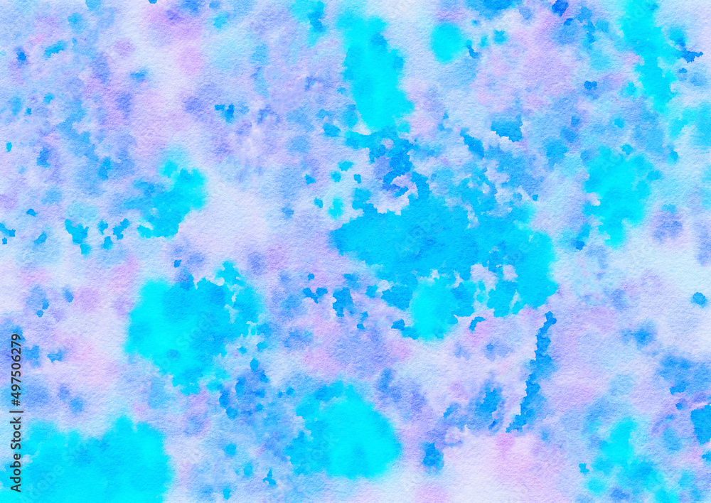 blue and purple tie die watercolor paper background, abstract wet impressionist paint pattern, graphic design