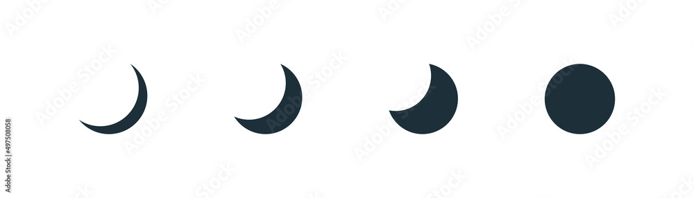 A semicircle of the moon. Month icon. Crescent icons. A semicircle of the moon. Month icon. Crescent icons.