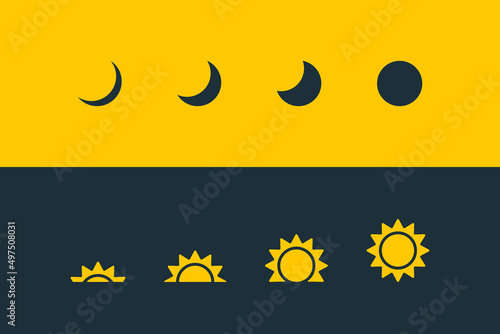 Icon with a sunrise level. Simple vector illustration. A semicircle of the moon. Month icon. Crescent icons.
