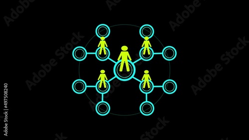 Connected people network animation. Several people connecting to the network and transferring data and information. Concept of social networks, people connection, global connection photo