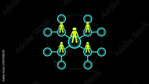 Connected people network animation. Several people connecting to the network and transferring data and information. Concept of social networks, people connection, global connection