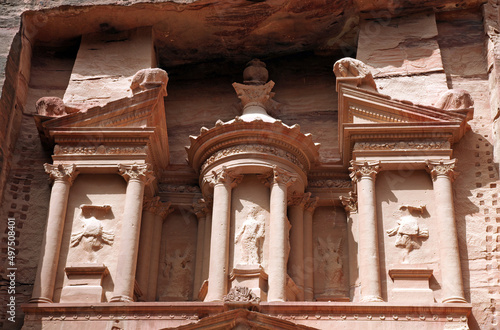 Close up of the pediment of the Treasury, Petra Jordan
