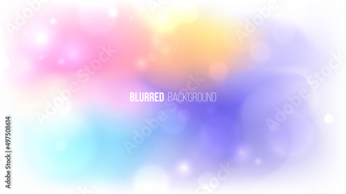 Blurred background with bokeh effect and light color gradient. Shiny banner for your creative graphic design. Vector illustration.