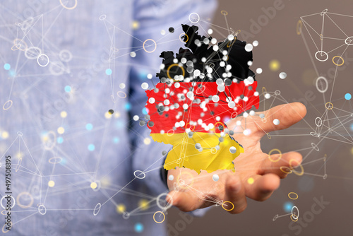 germany map  -  Global network. Blockchain. 3D illustration. Neural networks and artificial intelligence. Abstract