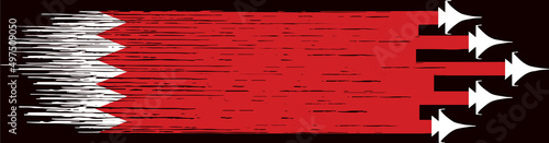 Bahrain  flag with military fighter jets isolated  on png or transparent ,Symbols of Bahrain,template for banner,card,advertising,poster, and business matching country, vector illustration