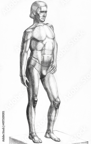 academic drawing - full length portrait of sitter hand-drawn by graphite pencil on white paper