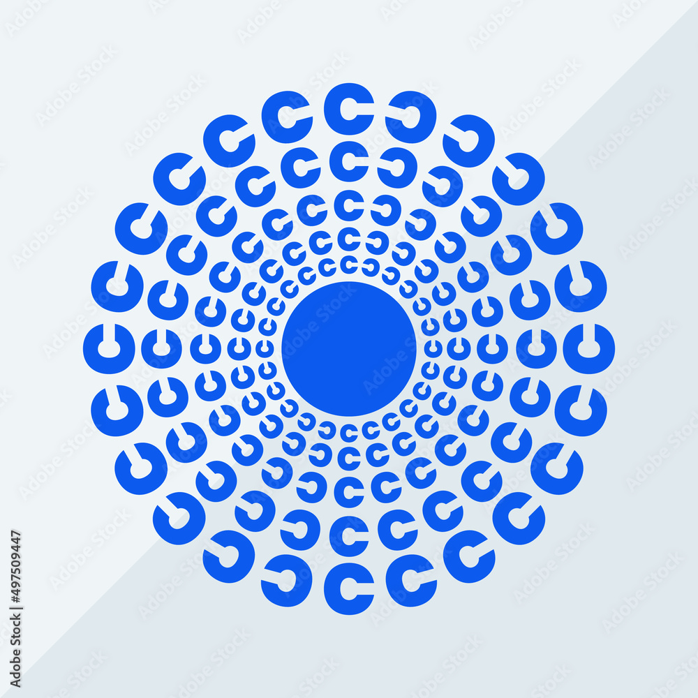 C letter patterns conceptual mandala vector illustration. C text textures mandala design. Blue concept simple mandala vector design.