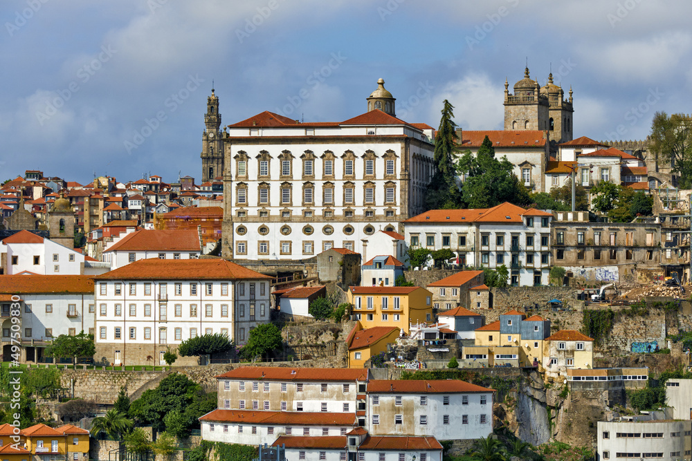 Cathedral and episcopal palace in the Batalha district in the old town of Porto, Portugal