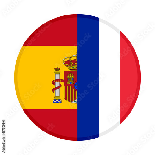 round icon of spain and france flags. vector illustration isolated on white background
