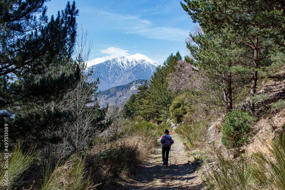 hiking in the mountains, sur le chemin du Canigou enneigé